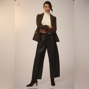 EUC Izzie Relaxed Pull On Barrel Pant Vegan Leather Black Medium Pilcro Anthro